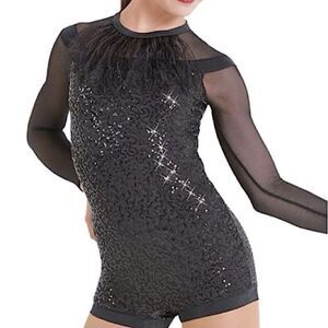 Weissman dance costume black feather biketard Hungry Like The Wolf 11626 LC